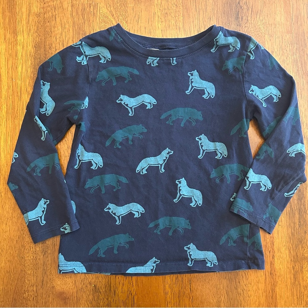 H&M Kids Wolf Print Long Sleeve Tee | Great Wolf Lodge Cabin Vibes | Size 5–6